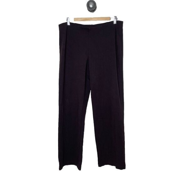 Eileen Fisher L Ponte Pants Straight Leg Pull On Stretch Dress Chocolate Brown - Picture 1 of 4